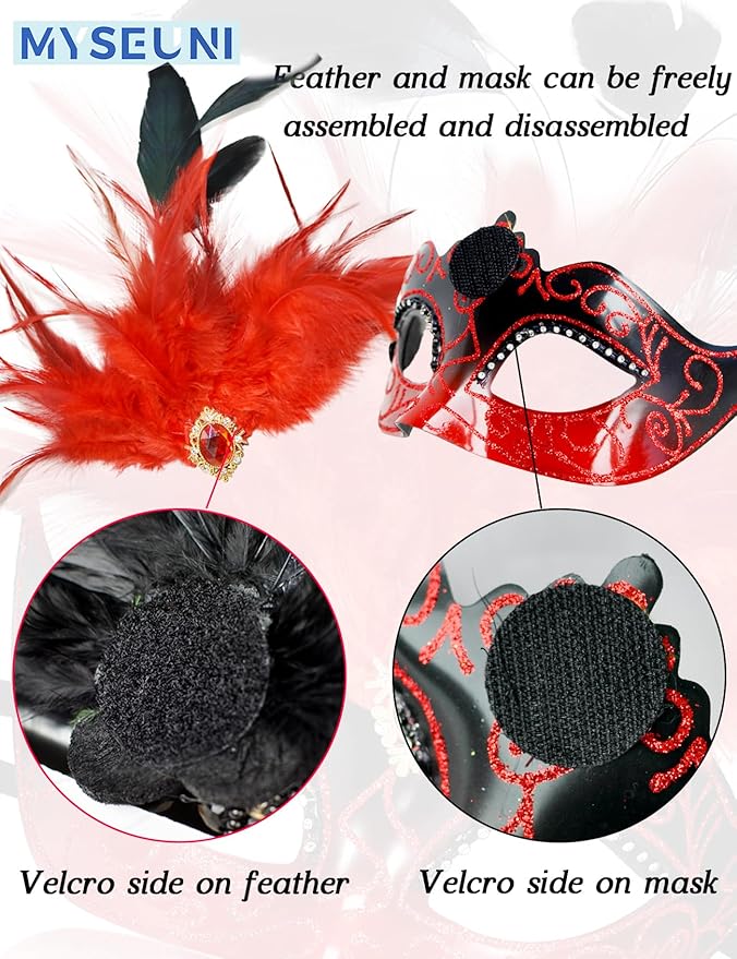 2025 Masquerade Mask for Women with Feathers - Venetian Masquerade Mask for Carnival Ball, Mardi Gras, Prom