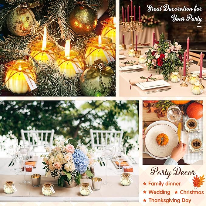 Lounsweer Set 12 Pumpkin Shaped Candles 5 oz Cute Scented Fall Pumpkin Candles Gift Farmhouse Home Table Halloween Decoration(Clear)
