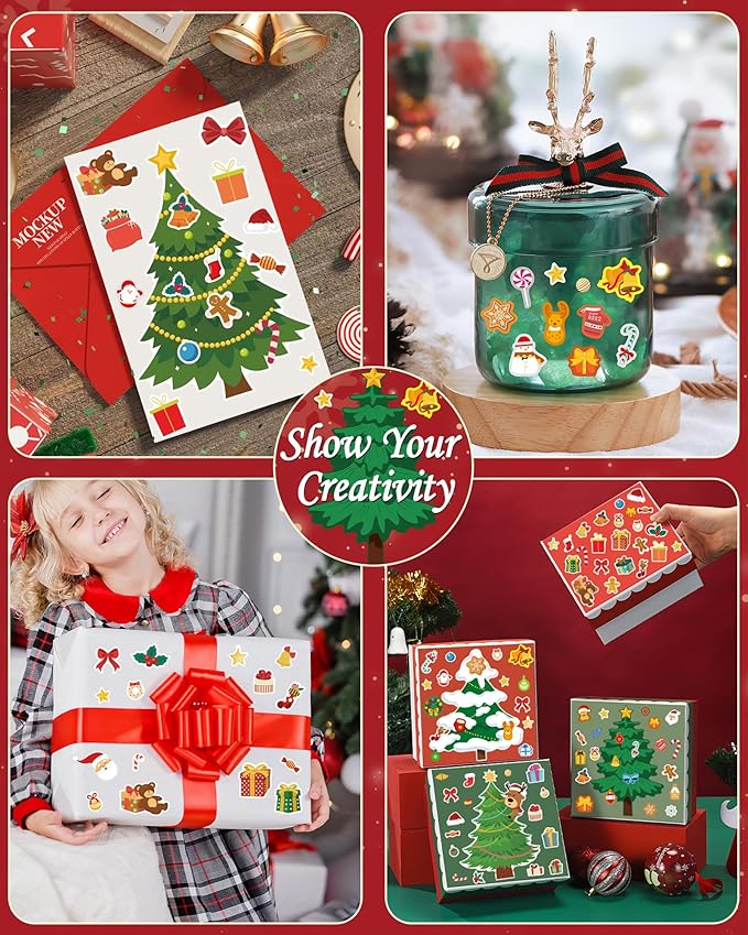 48 Sheets Christmas Tree Party Favors Stickers for Kids - Make Your Own Christmas Tree Stickers - Fun Christmas Games Activities Crafts Gifts
