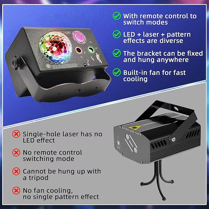 Disco Laser Lights Projector for Party: Sound Activated Dance Floor Light Disco Ball Lamp DJ Lazer Show Music Sync LED Club Strobe for Karaoke Indoor Outdoor Halloween Rave Kids Decorations
