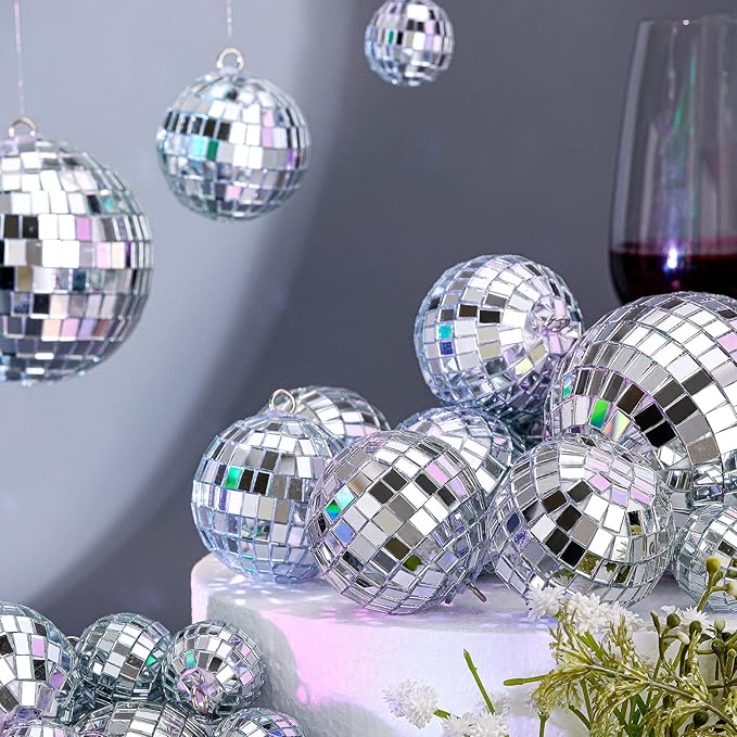 65 Pcs Disco Balls Decorations Assorted Size Disco Ball Ornament Reflective Hanging Mirror Ball Mini Large Silver Balls for Christmas Party Wedding Dance Ballroom Stage(3.2/2.4/2 / 1.2 in)