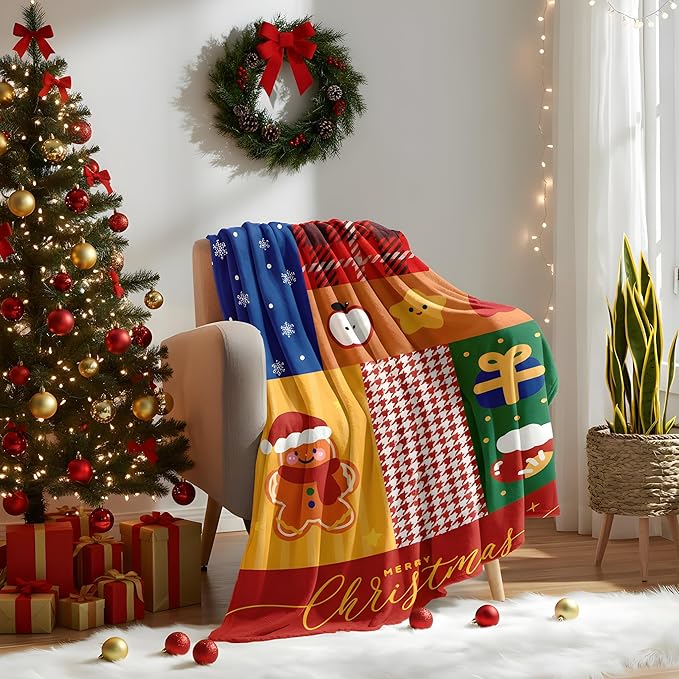 Christmas Fleece Throw Blanket – 300GSM Soft and Cozy Holiday Blanket for Sofa, Bed, Couch – Xmas Decorative Flannel Blanket, W50 x L70in