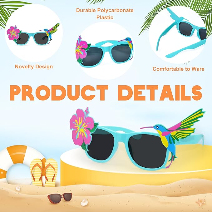 Hawaiian Luau Party Sunglasses 9 Pairs Novelty Party Sunglasses Pool Tropical Beach Themed Party Supplies Decoration Summer Party Favors