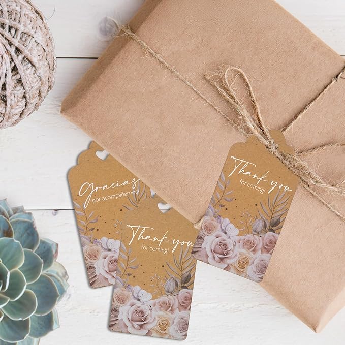 Summer-Ray 50pcs Kraft Thank You for Coming Gift Tags – Rustic Gift Tags for Wedding Birthday Tea Party (Gracias por acompañarnos!)