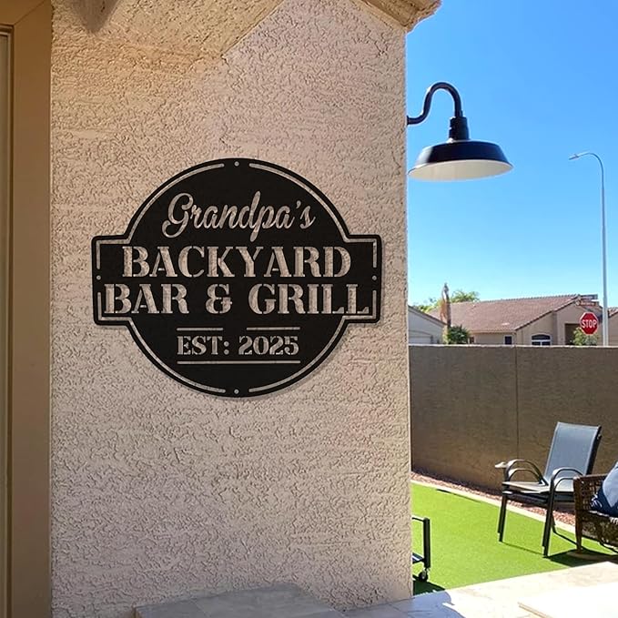 BBQ Grill Metal Sign for Dad - Custom Outdoor Bar Kitchen Name Sign - Backyard Barbecue Hanging Decor - Personalized Gift for Grandpa, Husband, Father