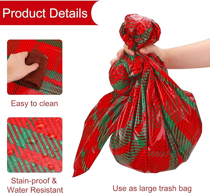 Mornajina 4 Packs 108 x 54 Inch Buffalo Checkered Plaid Merry Christmas Party Tablecloth Decorations Disposable Plastic Red and Green Xmas Rectangle Table Cloth (Buffalo Plaid)