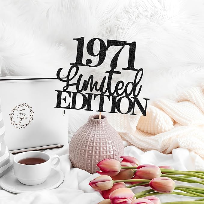 Limited EDITION 1971 Cake Topper - Black Glitter Happy 54th Birthday Party Cake Decoration Supplies, Cheer to 54 Years Cake Bunting Decor for 54th Birthday Party Photo Booth Props