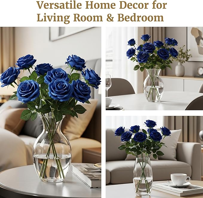 Auihiay 60PCS Fake Blue Roses, Artificial Blue Flowers, Silk Faux Rose with Long Stems for Wedding Centerpieces, Cake, DIY Floral Arrangement, Home Decor, Anniversary, Valentine's Day Decorations