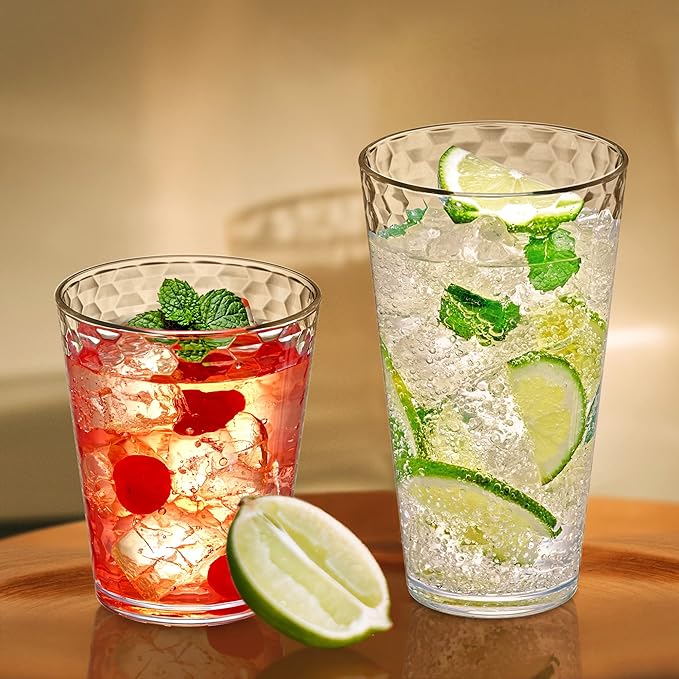 Amazing Abby - Snowflake - 24-Ounce Plastic Tumblers (Set of 8), Clear Reusable Plastic Cups, Stackable, BPA-Free, Shatter-Proof, Dishwasher-Safe