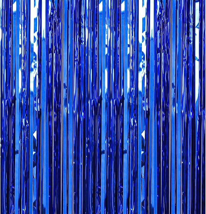 Crosize 7 Pack 3.3 x 9.9 ft Dark Blue Foil Fringe Backdrop Curtain, Streamer Backdrop Curtains, Birthday Party Decorations, Tinsel Curtain for Parties, Galentines Decor, Preppy, Photo Booth