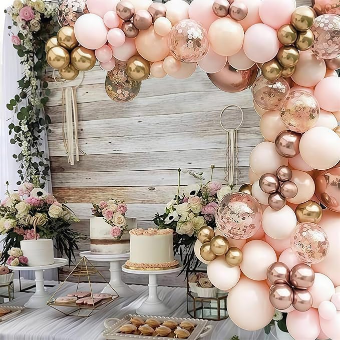 Blush Balloon Garland Kit, Nude Beige Metallic Gold and Rose Gold Confetti Latex Balloons Double Stuffed Cream Pink White Balloon Arch for Girls Wedding Baby Bridal Shower Birthday Party Decorations