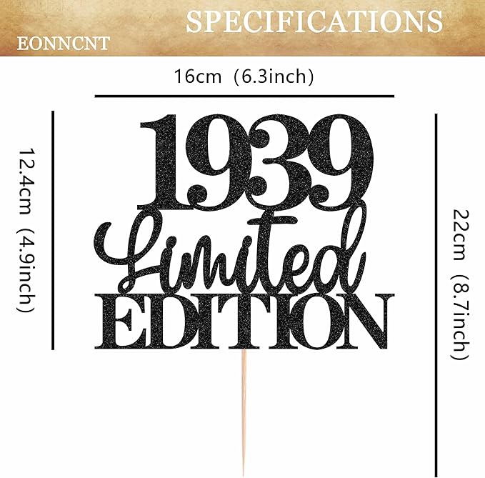 Limited EDITION 1939 Cake Topper - Black Glitter Happy 86th Birthday Party Cake Decoration Supplies, Cheer to 86 Years Cake Bunting Decor for 86th Birthday Party Photo Booth Props