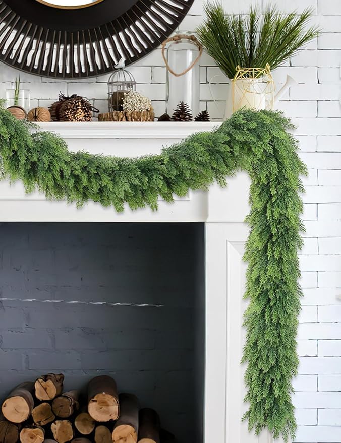 Real Touch Christmas Cedar Garland - Artificial Christmas Garlands Faux Pine Garland for Fireplace,Table, Stairs, Mantle, Window,Indoor Outdoor,Home,Holiday Decor(1 PCS,9 FT)