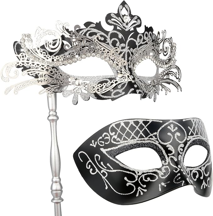Hoshin Masquerade Mask for Couple, Mardi Gras Deecorations Venetian Masks with Stick for Womens