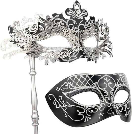 Hoshin Masquerade Mask for Couple, Mardi Gras Deecorations Venetian Masks with Stick for Womens