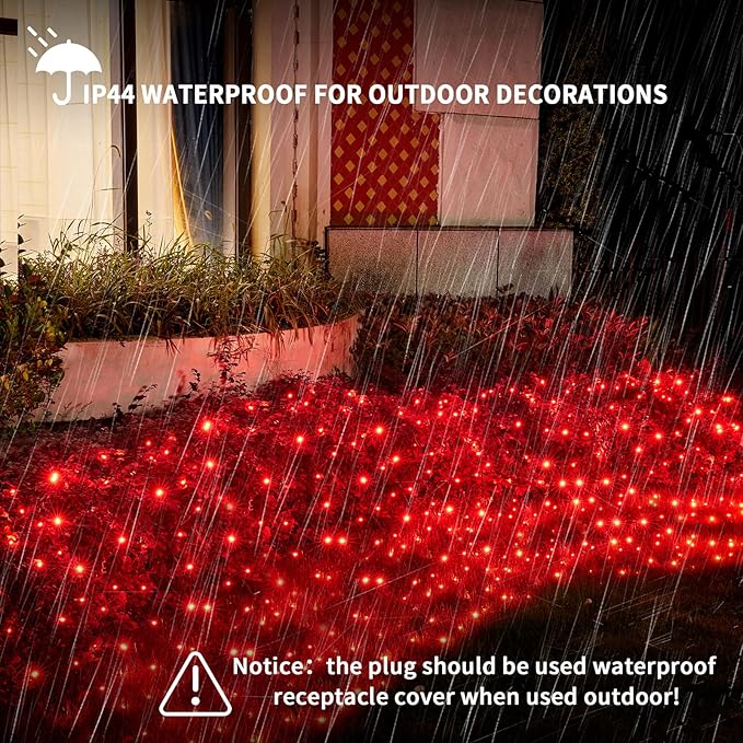 Led Christmas Net Lights Red Outdoor Christmas Lights 160LED 5ftx7ft, Waterproof Outdoor Indoor Fairy Mesh Net Light for Xmas Party, Yard, Patio, Trees, Shrubs, Bushes Decorations