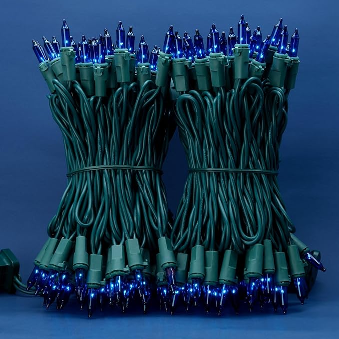200 Count Blue Christmas Lights, Pack of 2 Strands 100 Count 33 ft Green Wire UL Listed Holiday String Light (Blue)