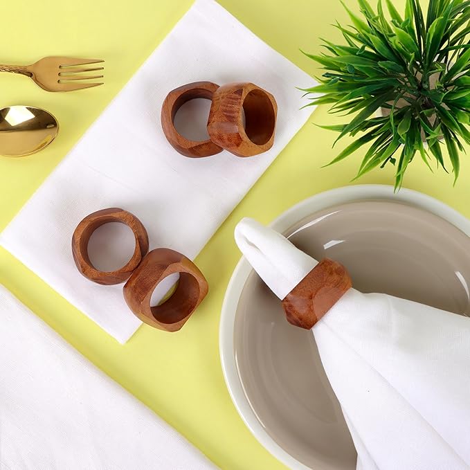 Wooden Napkin Rings Set of 12 Fall Decor for Home Square Acacia Wood Napkin Holders for Dining Table Wood Napkin Ring Rustic Table Décor for Weddings, Parties, Everyday Use (Brown) - CLEENTABLE