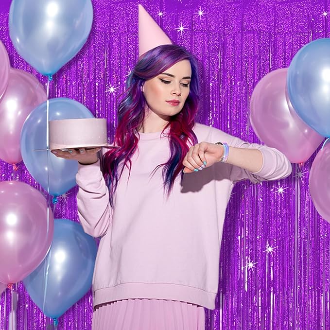 Tinsel Curtain Party Backdrop Purple Birthday Decorations 10 Packs Glitter Foil Fringe Curtain Party Decor Streamers Photo Booth for Birthday Christmas Wedding Halloween Graduation Decorations