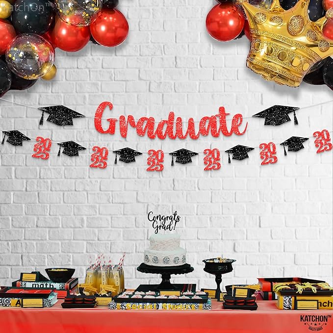 KatchOn, Glitter, Red and Black Graduate Banner - 10 Feet | Congrats Grad Banner for Grad Cap Decorations | Red Graduation Decorations 2025 | Congratulations Decorations | Class of 2025 Decorations