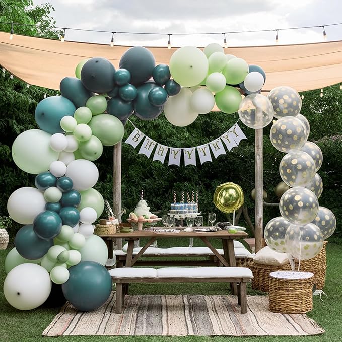 Sage Green and Blue Balloon Arch Kit, 120 PCS Dusty Green Blue Gold Olive Green Slate Blue Beige Sand Gold Balloon Garland for Women Men Boho Birthday Baby Bridal Shower Party Decorations