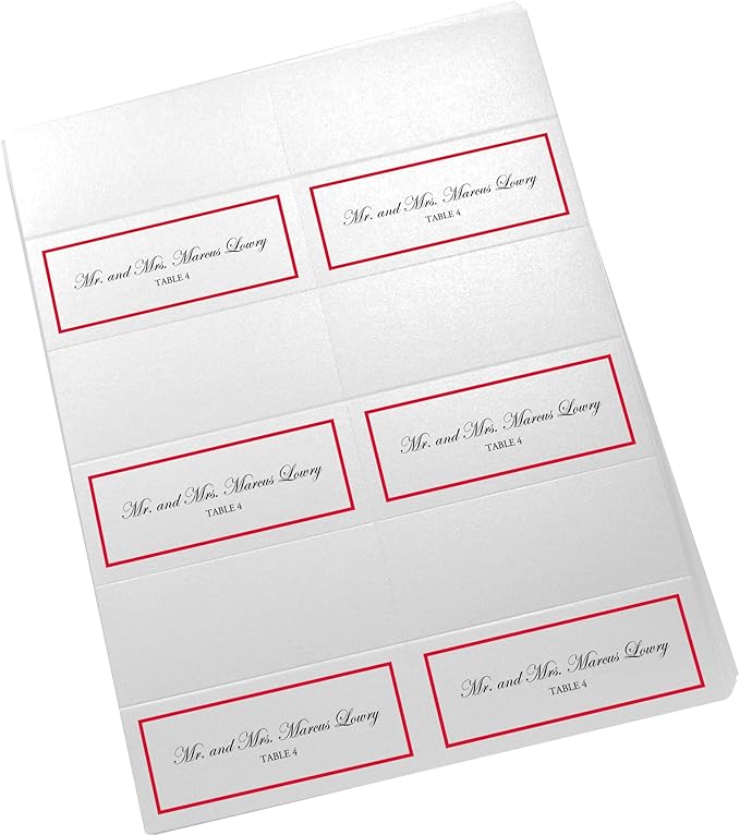 Single Line Border Printable Place Cards, Ruby Red (Choose Color), Set of 150 (25 Sheets), Laser & Inkjet Printers - Wedding, Party, Dinner, and Special Events - Made in the USA