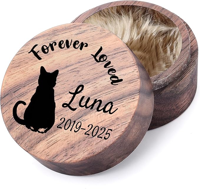 Personalized Pet Memorial Keepsake Box, Engraved Wooden Urn for Cat/Dog Ashes, Custom Name & Date Memorial Box, Sympathy Gift for Loss of Pet (Solid Wood Cover)