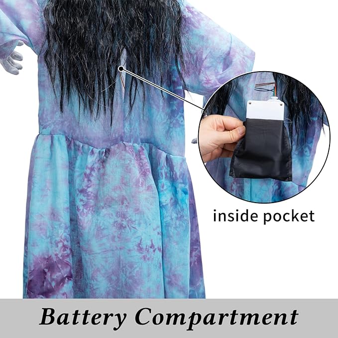 HollyHOME Halloween Hanging Ghost Girl with Glowing Eyes, Creepy Sound and Shaking Body Halloween Decorations Outdoor Scary Haunted House Prop 43’’
