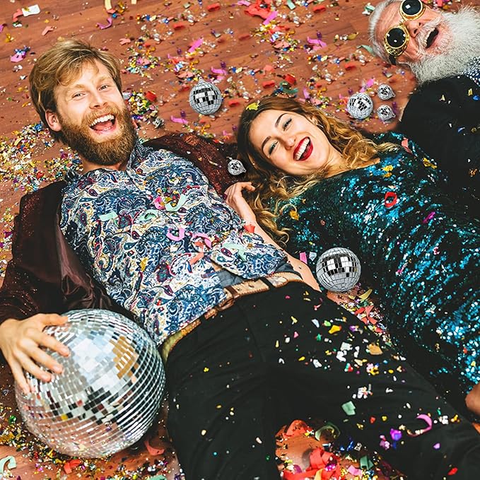 66 PCS Mirror Disco Ball for Party, 3.94/3.15/2.36/2/1.18 Inches Silver Hanging Reflective Glass Disco Ball for Christmas Tree Ornament Holiday Party Home Decorations