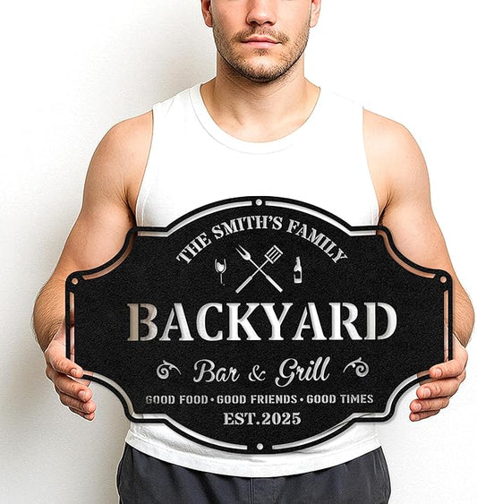 Custom BBQ Metal Sign Personalized Grill Name Wall Art for Outdoor Kitchen Patio Backyard Decor Fathers Gift for Dad Grandpa Husband Barbecue Smoker Area Sign, Grilling Lover Gifts 15