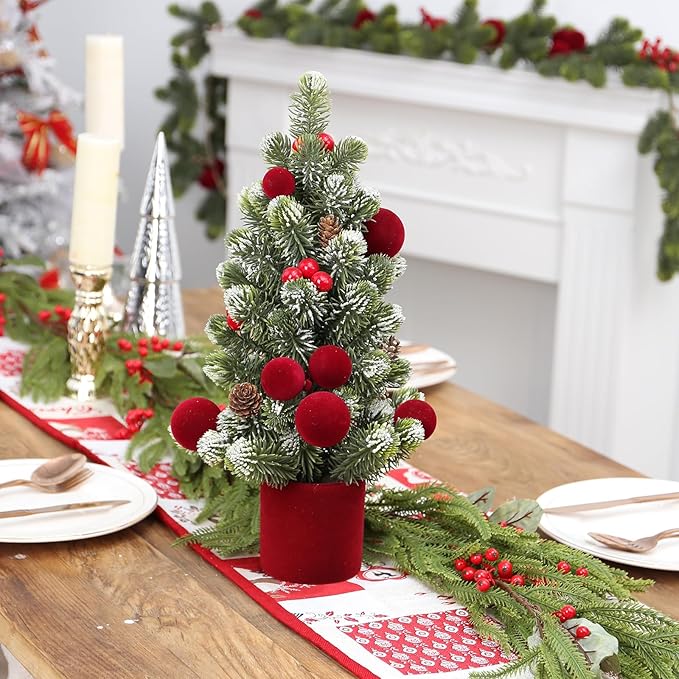 SY Super Bang Small Christmas Tree, 18Inch Burgundy Artificial Velvet Ball Berry Mini Tabletop Tree Christmas Decorations, for Home Party Thankgivings Xmas Indoor Decor.