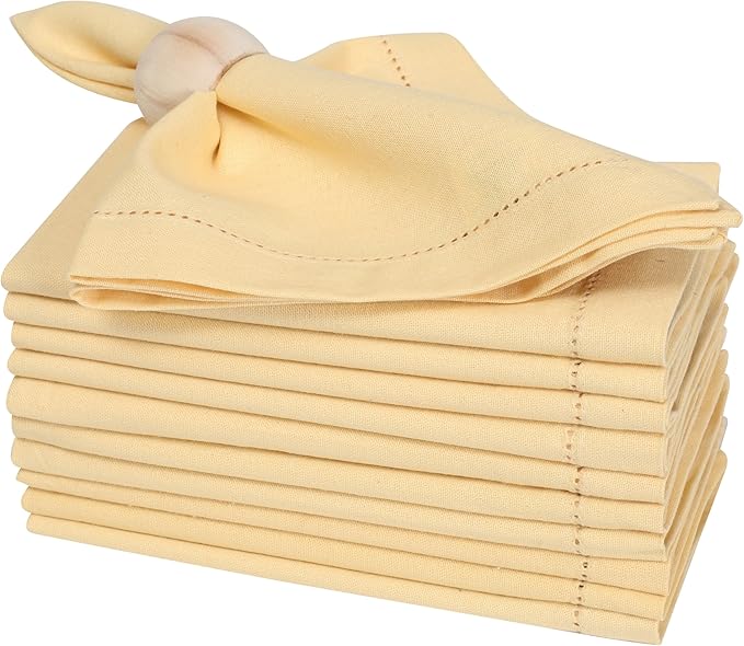 Homidate Cotton Dinner Cloth Napkins Set of 12 – 18x18 Apricot Gelato Hemstitched – Machine Washable Fabric Napkins for Weddings, Baby Showers, Gifting & Parties
