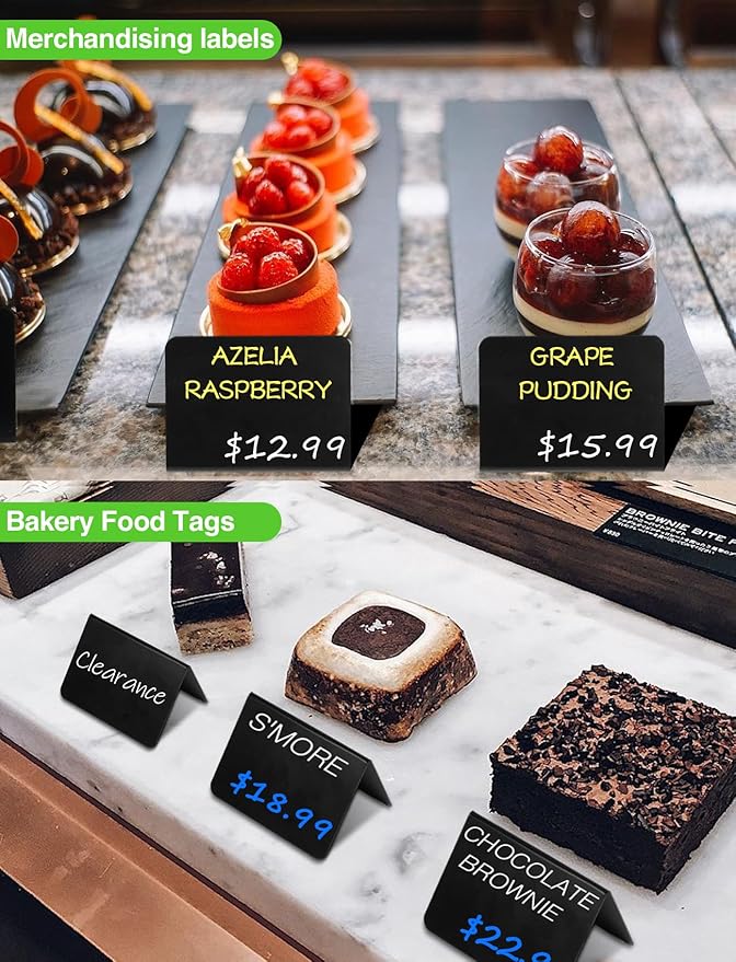Herda 12 Pack 4"x3" Mini Chalkboard Signs for Party Buffet,Food Labels for Party Supplies-Wedding Table Signs -Bakery Food Tags-Small Chalkboard Place Cards with 6 Liquid Multicolored Chalk Markers