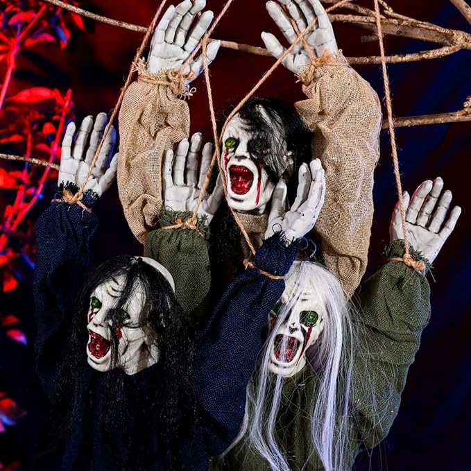 3 Pack Halloween Decorations Outdoor,Hanging Ghost Spooky Skeletons Decor Supplies, Creepy Haunted House Flying Halloween Decoration with Yard Tree Porch Garden Party Décor Indoor