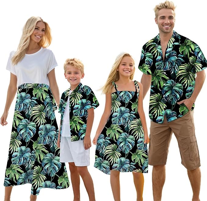Cromoncent Matching Hawaiian Outfits for Family, Dad and Son Matching Luau Beach Tropical Shirts Mommy Daughter Tropical Sets