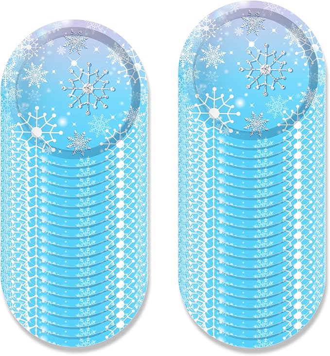 Snowflake Party Decorations,Winter,Christmas Include Blue Snow Party Plates, Dessert Plates,cups, Napkins (88pcs )