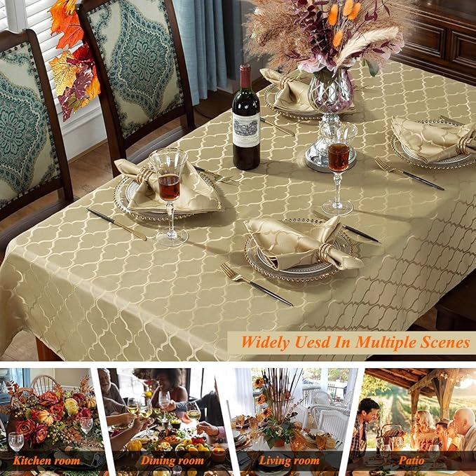 SASTYBALE Autumn Glow Damask Jacquard Tablecloth - 52x70 Inch Rectangle/Oblong (4-6 Seats) - Water Resistant, Wrinkle-Free Durable Fabric - Fall Thanksgiving & Christmas Daily Table Cover