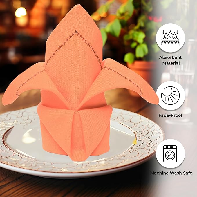 Urban Villa Halloween Cloth Napkins Orange Black Dinner Napkins Set of 12 100% Cotton Hemstitch Washable Absorbent Napkins Soft Durable Reusable-Ideal for Everyday Use Parties Wedding Thanks Giving