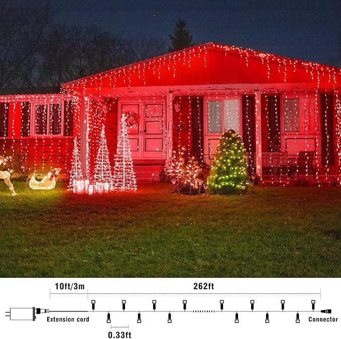 800 LED Christmas Lights Outdoor Indoor, String Lights for Outside with 8 Modes Waterproof, Plug in Twinkle Light Clear Wire for Bedroom Tree, Wedding, Garden, Party Decorations, Red