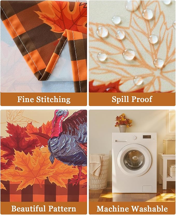 Honellaty Thanksgiving Tablecloth 60x120 Inch Rectangle Table Cloth, Fall Pumpkin Turkey Table Cover for Dinner, Thanksgiving, Harvest, Holiday Decor