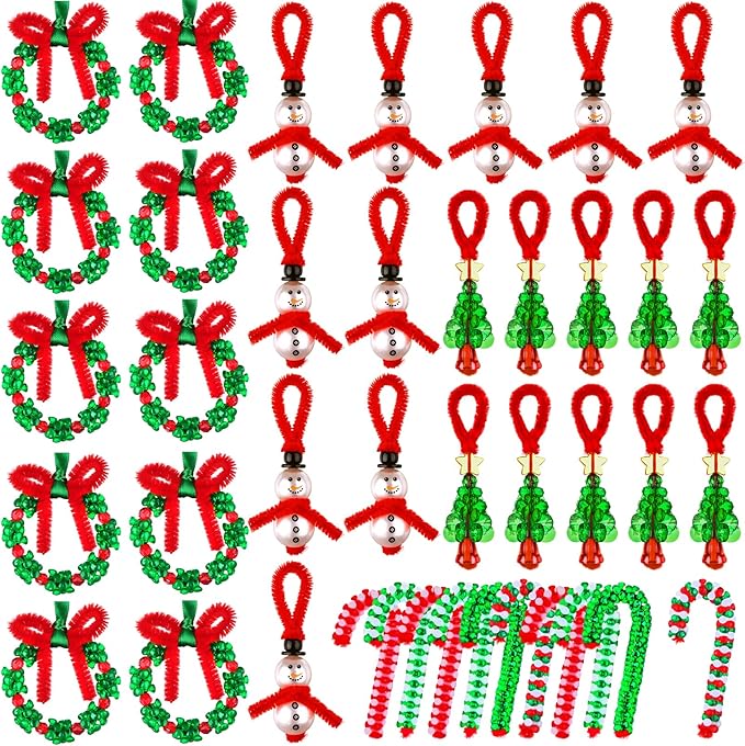 Droutti 40 Pcs Christmas Beaded Ornament Kit Xmas DIY Beaded Craft Wreath Snowman Xmas Tree Candy Cane Hanging Ornaments Christmas Crafts for Kids Adults Christmastree Decorations Party Supplies