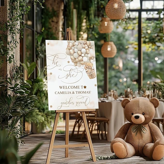 Gender Reveal Welcome Sign – Teddy Bear Balloon Theme,Personalized Teddy Bear Gender Reveal Welcome Sign, He or She Yard Sign, Boy or Girl Gender Reveal Sign, We Can Bearly Wait Gender Reveal .10