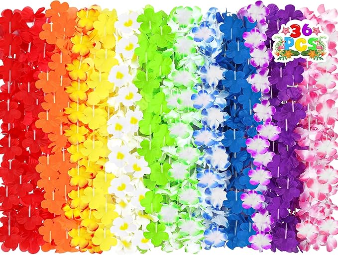 Luau Party Decorations, 36PCS Hawaiian Themed Leis Necklace Costume Accessories, Colorful Hawaiian Leis Tropical Theme Silk Flower Clothing Accessories Bulk, Hawaii Flower Lays Summer Pool Supplies