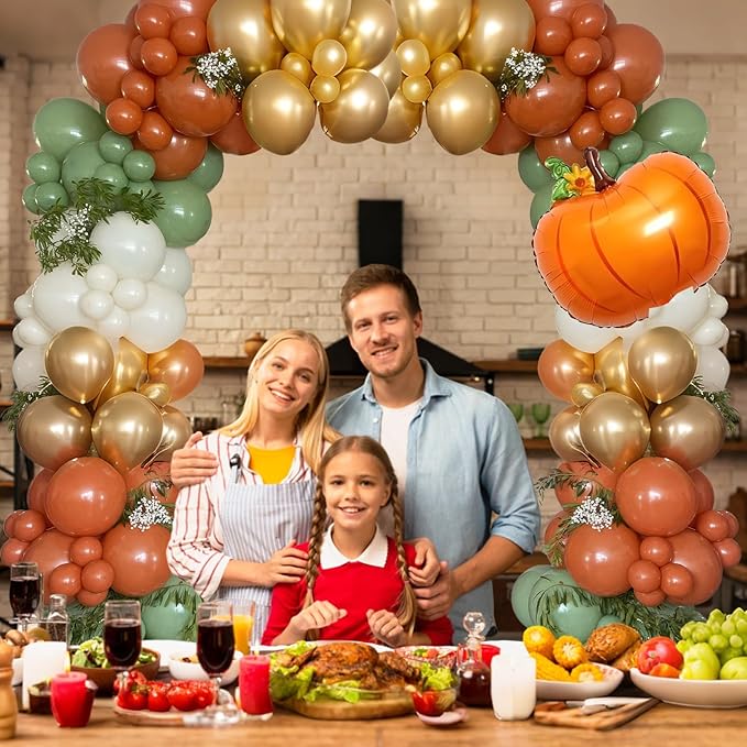 Fall Balloons Garland Arch Kit, Burnt Orange Pumpkin Foil Balloons, Orange Green Sand White Gold Balloon for Little Pumpkin Baby Shower First Birthday Thanksgiving Fall Autumn Harvest Party Decoration