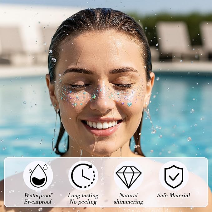 16 Pcs Face Glitter Freckles,Sparkle Freckle Temporary Tattoo.Tattoo Freckles Sparkle for Body and Face,Glow Up Makeup Patches Cosmetic Glitter for Festival Rave Prom