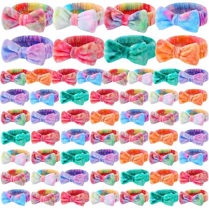 50 Pcs Pink Spa Headband Bulk Spa Sleepover Party Supplies for Washing Face with Removable Bow Makeup Elastic Bowknot Headband for Women Gifts Skincare Microfiber Hairband (Stylish Style)