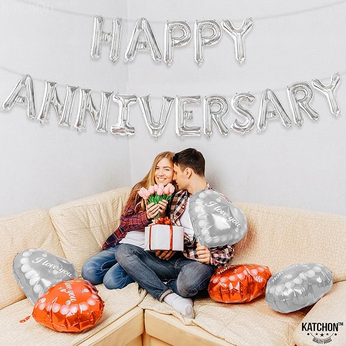KatchOn Balloons - Letters 'Happy Anniversary' 16 Inch | Banner, Backdrop & Balloon Banner for Silver Anniversary Decor