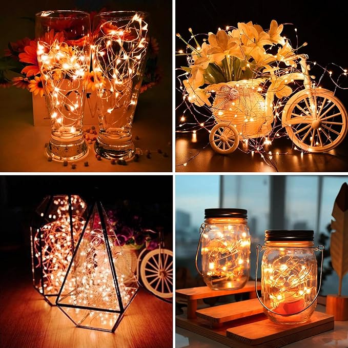 ZGWJ 100 Pack Fairy Lights Battery Operated, 7ft 20 Mini LED Fairy String Lights Silver Wire 3 Modes for DIY, Parties, Wedding, Bedroom, Halloween Christmas Decoration Orange