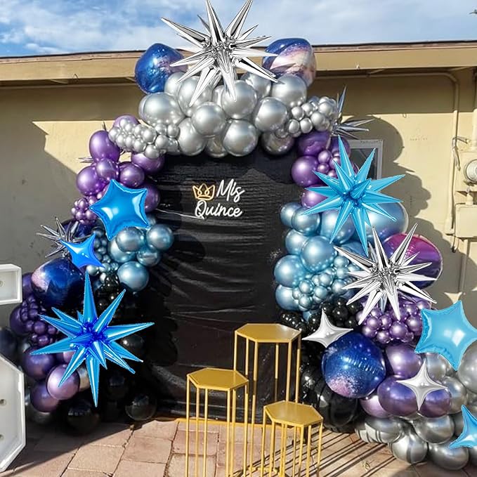 21 Pcs Star Balloons,22/18/10 Inch Star Foil Mylar Balloon,Spike Balloon and Four Pointed Balloons for Party Supplies Christmas Birthday Wedding Photo Booth (Silver Blue Light Blue)