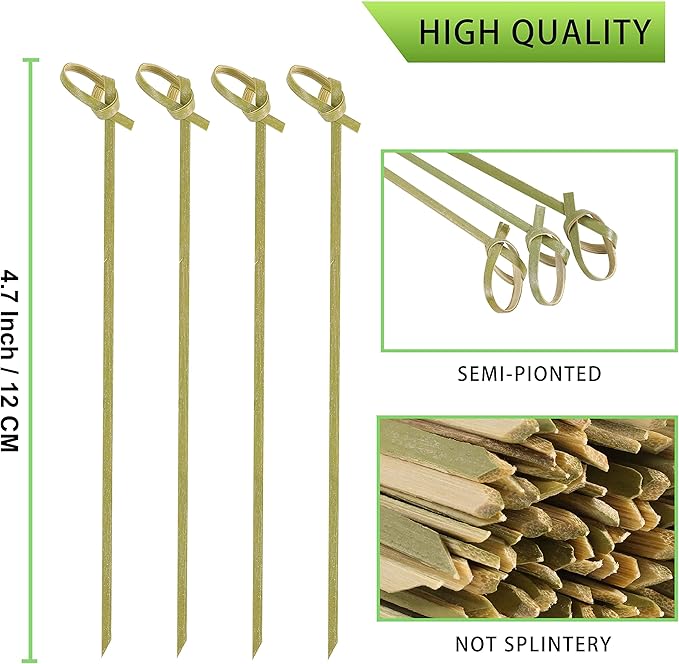 100 PCS Cocktail Picks, 4.7 Inch Toothpicks for Appetizers, Natural Bamboo Knot Skewers, Mini Food Sticks, Fancy Tooth Picks for Drinks,Fruit,Charcuterie,Cocktail Garnish Accessories, Party Supplies